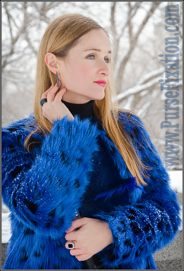 Winter in Central Park. Michael Kors Faux Fur Blue Coat